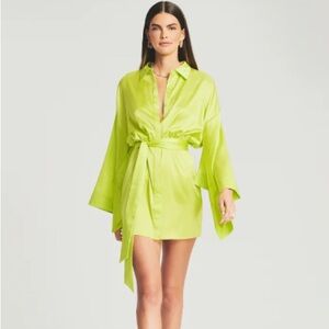 Retrofete Scottie Silk Wrap Dress Neon Yellow Size XS NWT